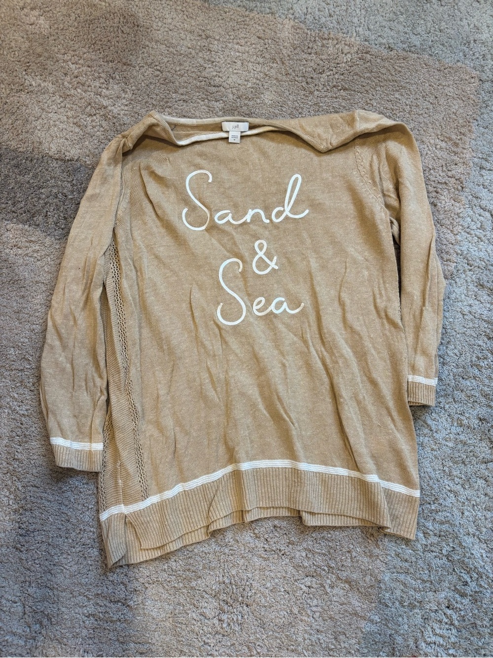 J. Jill Sand & Sea Lightweight Cardigan - Tan with White Script